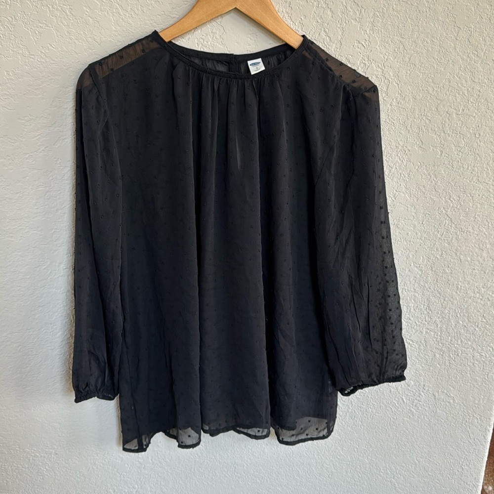 Black Sheer Swiss Dot Blouse Top